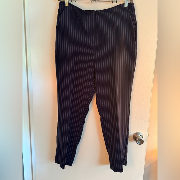 Chico's Blue + White Pinstrip Classic Straight-Leg Cut Trousers - Picture 2 of 15